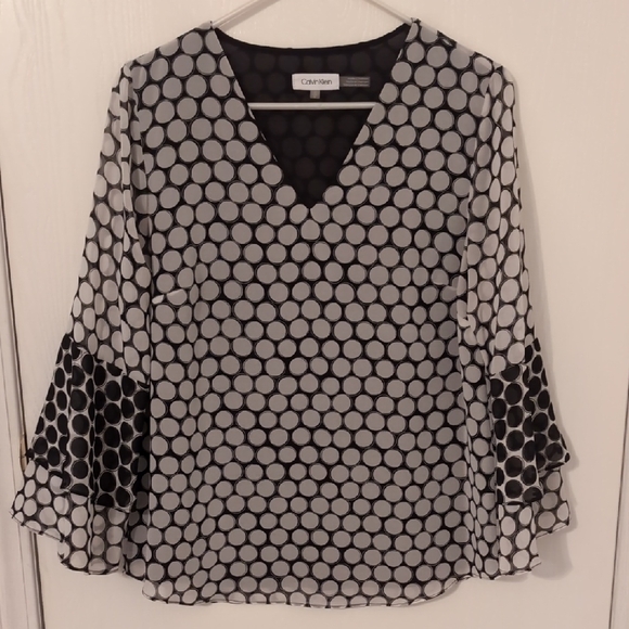 Calvin Klein Black and White Circle Pattern Blouse - Picture 1 of 7